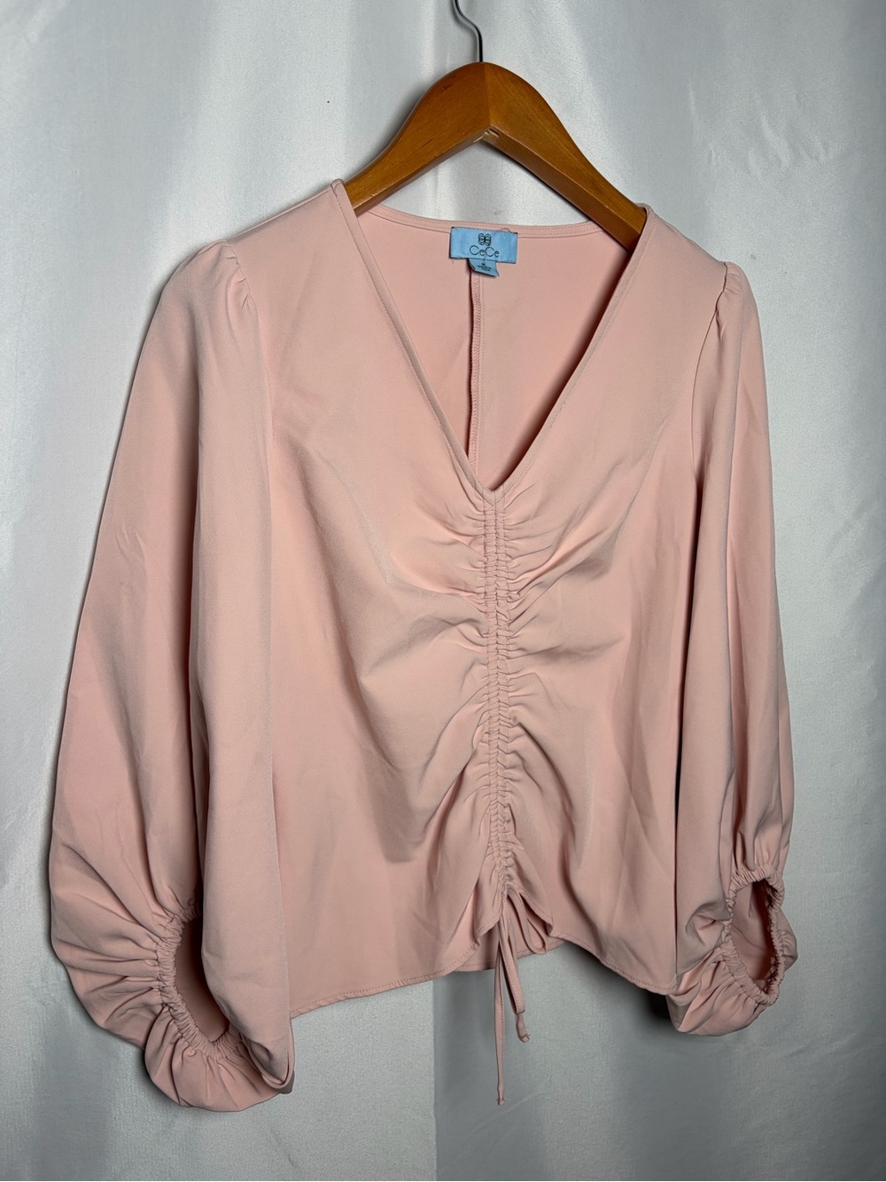 CeCe Dusty Rose Ruched V-Neck Blouse